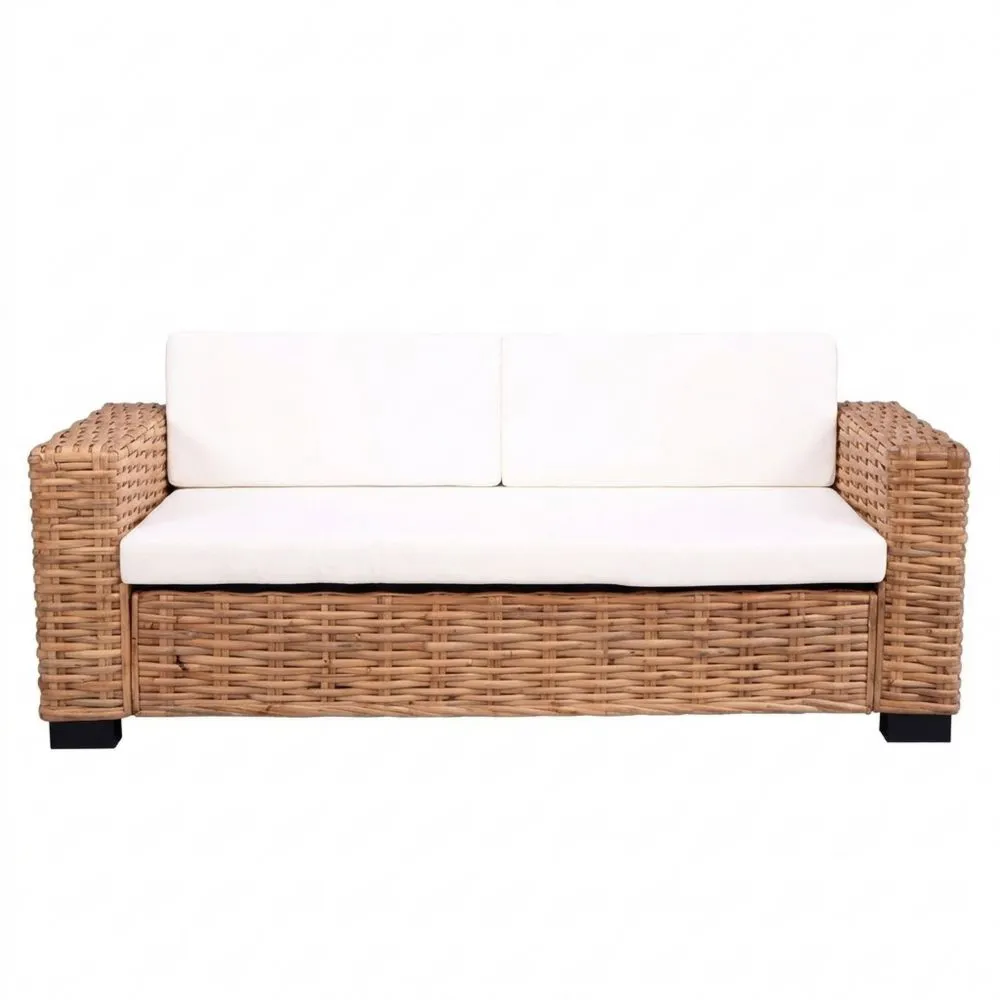 Zweisitzer Gartensofa aus Rattan für den Außenbereich, cremeweiß, 200 x 80 x 67 cm