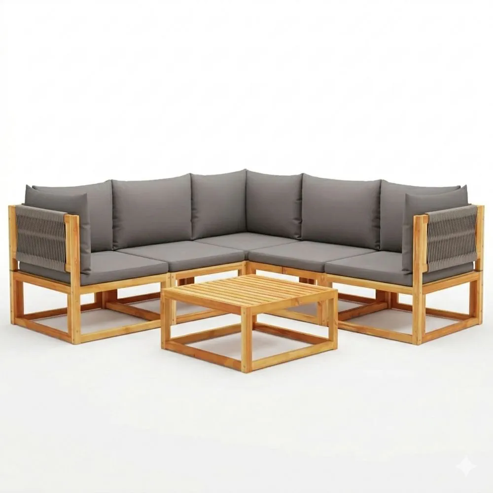 Kompakte Ecklounge aus Akazienholz für Balkon und Terrasse