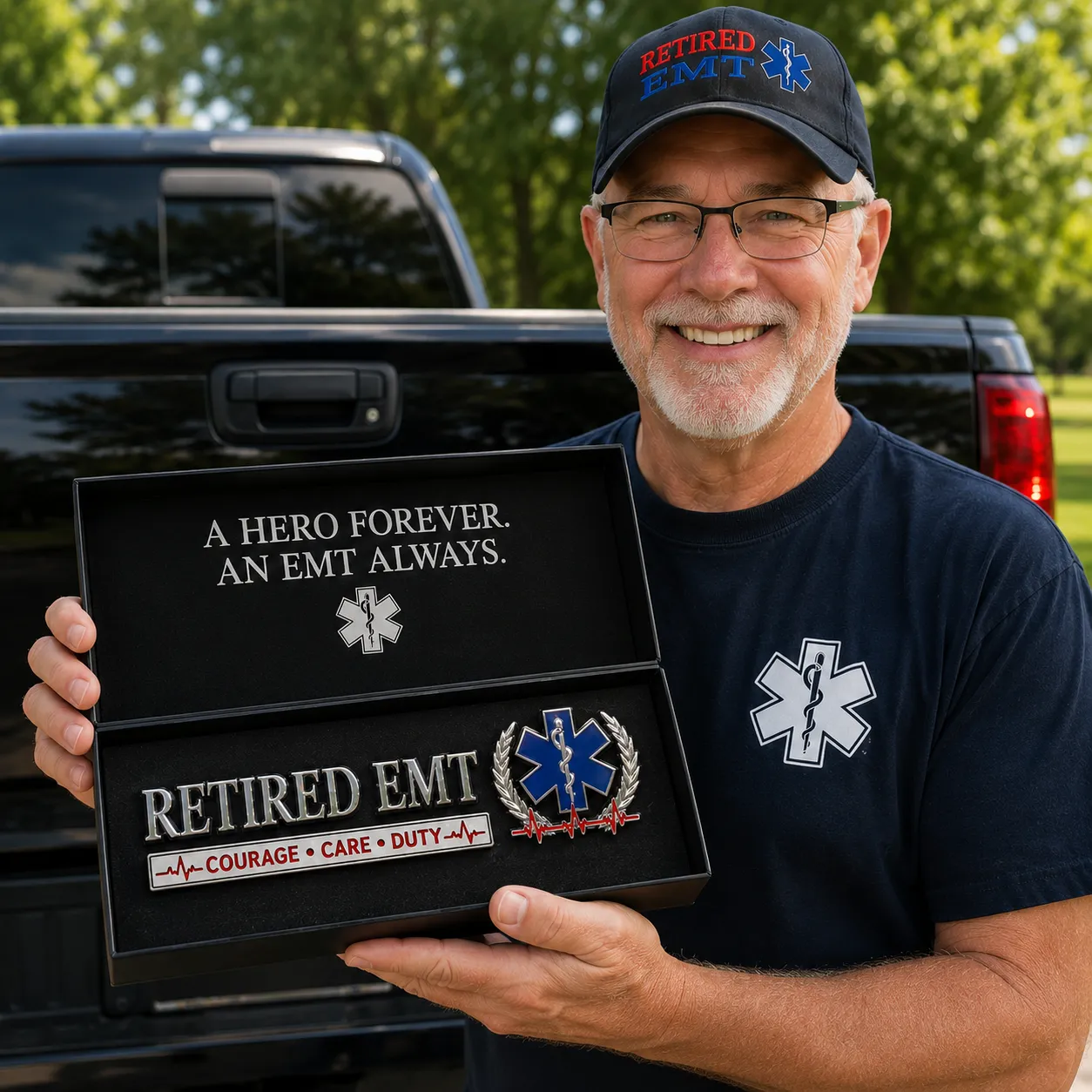 🚑 Retired EMT Courage Care Duty Car Emblem Metal Badge