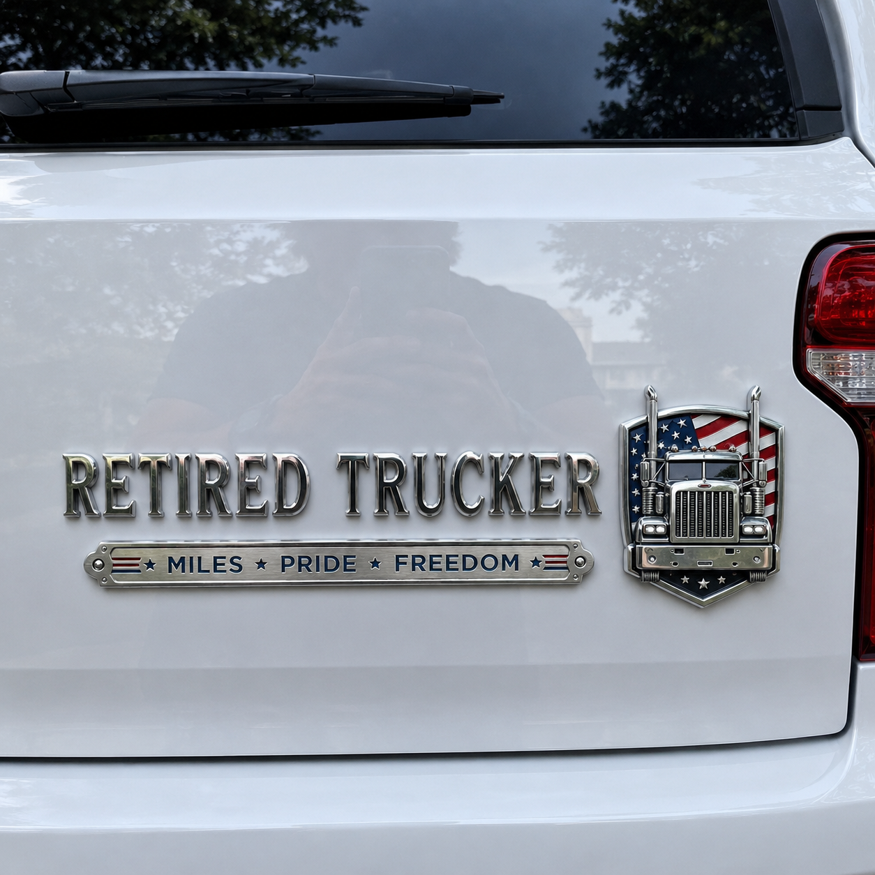 🚛 Retired Trucker Miles Pride Freedom Metal Car Emblem Badge