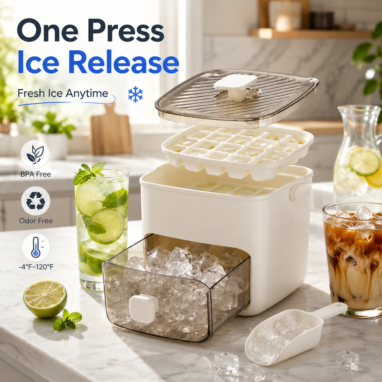 Portable Household Layer Ice Cube with Storage Bin & Lid
