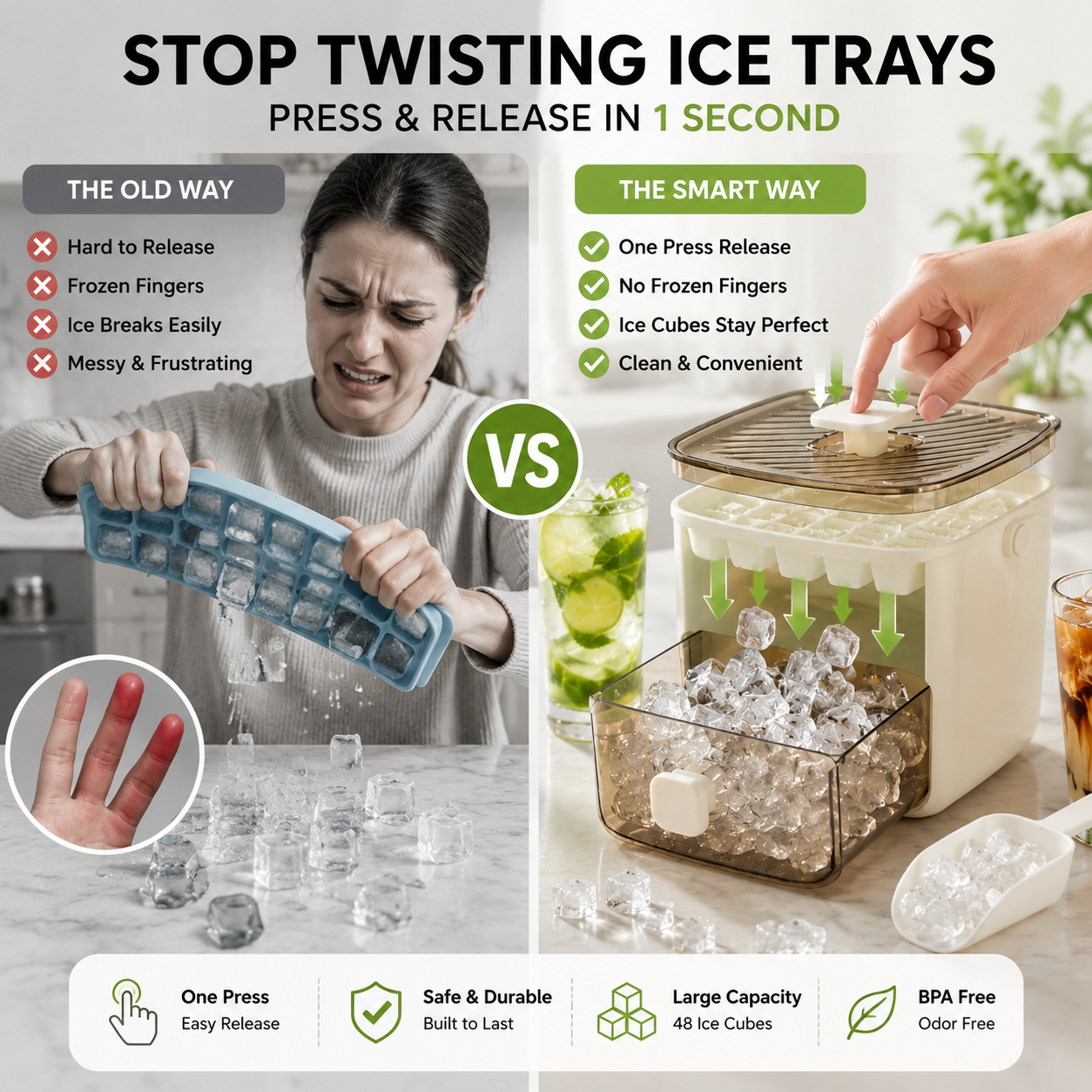 Portable Household Layer Ice Cube with Storage Bin & Lid