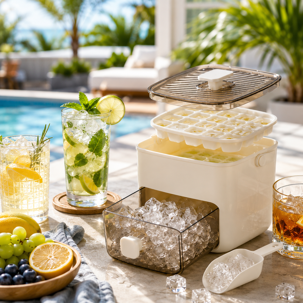 Portable Household Layer Ice Cube with Storage Bin & Lid