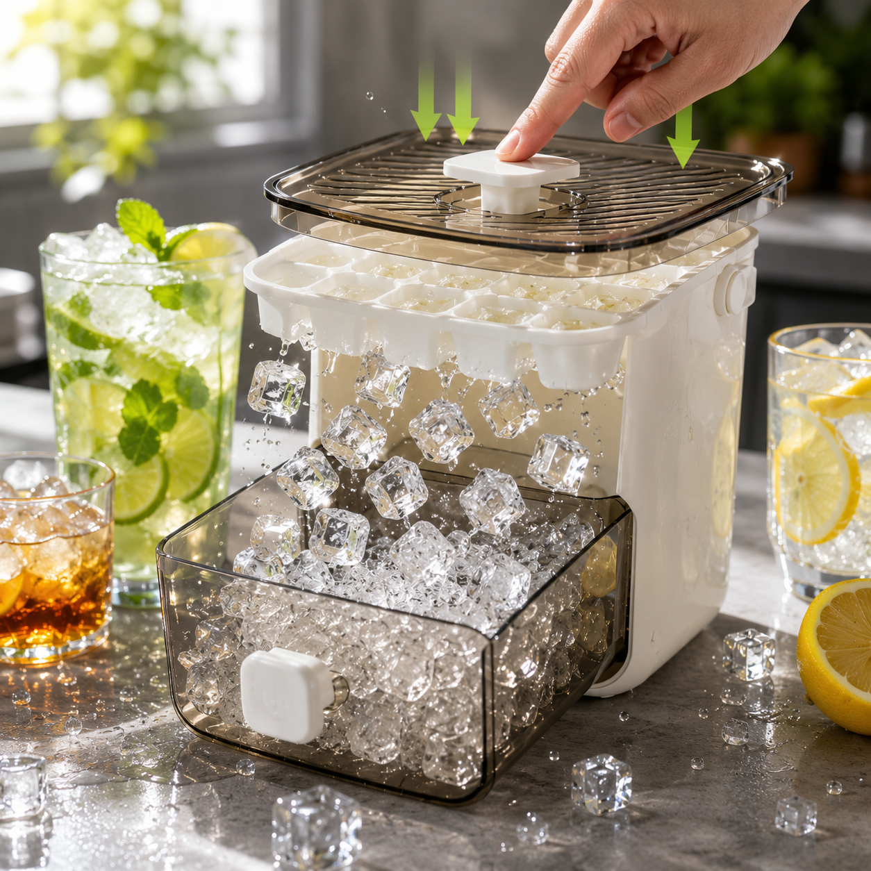 Portable Household Layer Ice Cube with Storage Bin & Lid