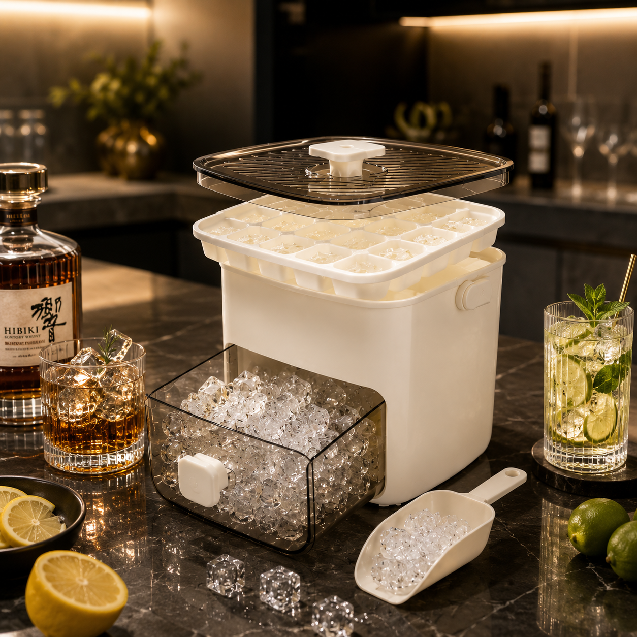 Portable Household Layer Ice Cube with Storage Bin & Lid