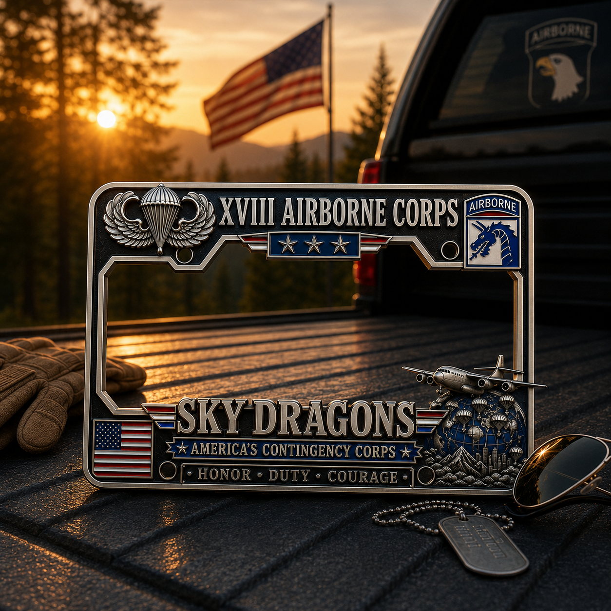 Last Day Promo: 49% OFF 🐉 U.S. Army XVIII Airborne Corps “Sky Dragons” Tribute License Plate Frame
