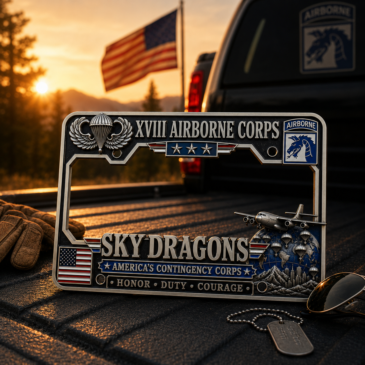 Last Day Promo: 49% OFF 🐉 U.S. Army XVIII Airborne Corps “Sky Dragons” Tribute License Plate Frame