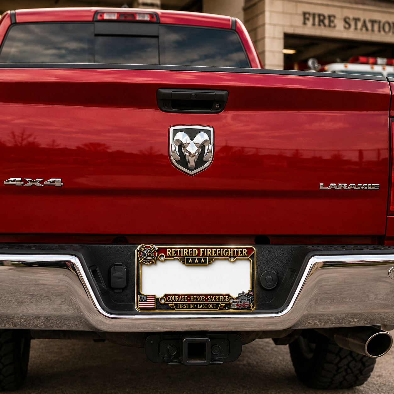 Retired Firefighter Courage Honor Sacrifice Metal License Plate Frame