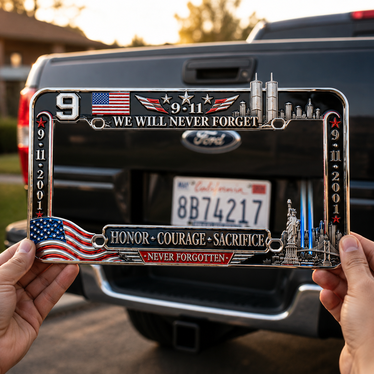 9·11 “We Will Never Forget” 25th Anniversary Metal License Plate Frame