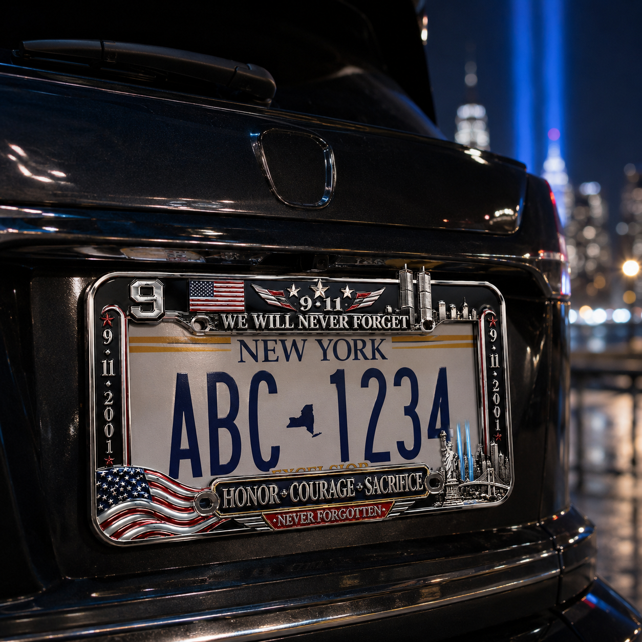 9·11 “We Will Never Forget” 25th Anniversary Metal License Plate Frame