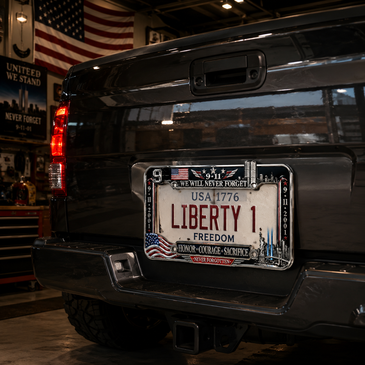9·11 “We Will Never Forget” 25th Anniversary Metal License Plate Frame