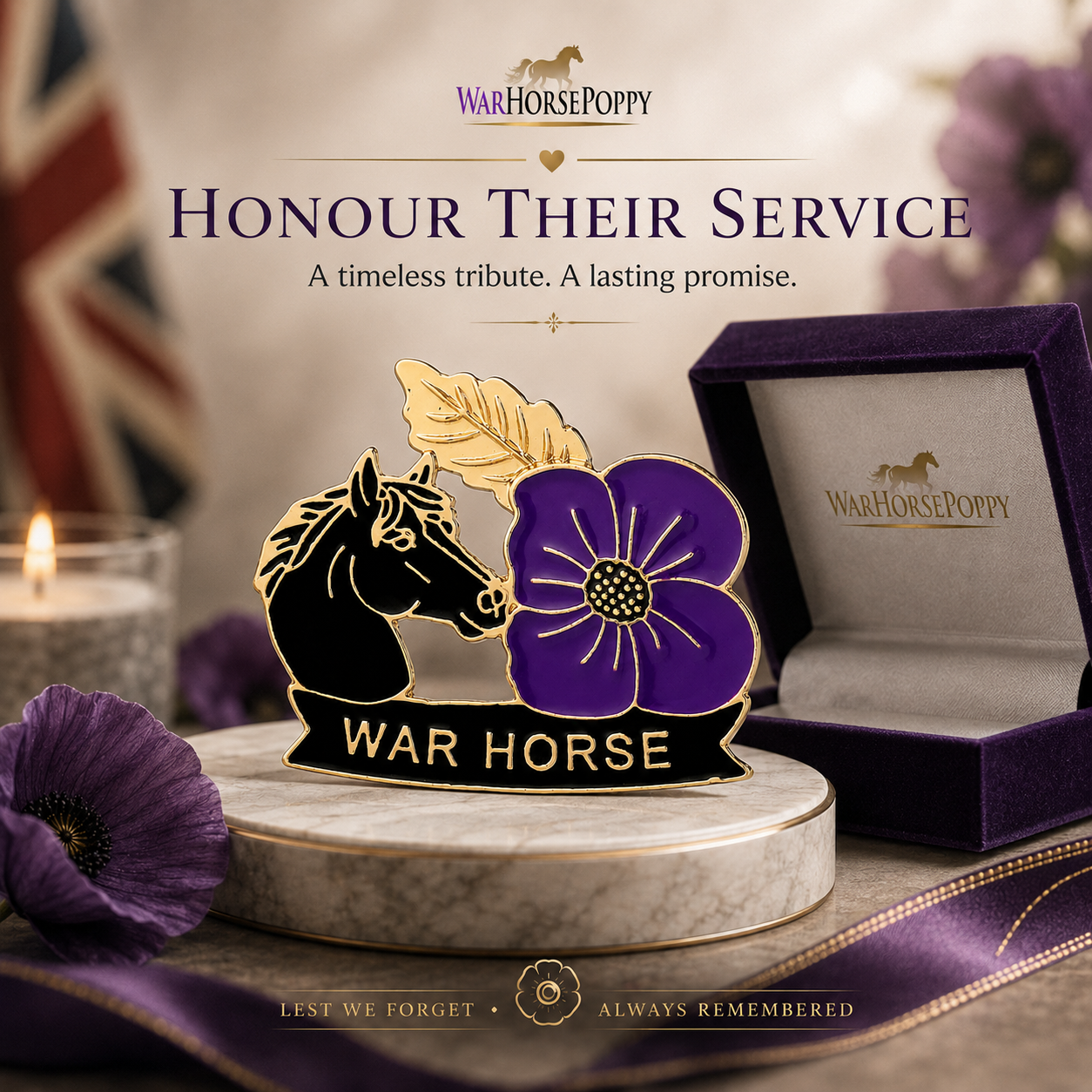 Limited Edition War Horse Purple Poppy 111th Anniversary Remembrance Brooch