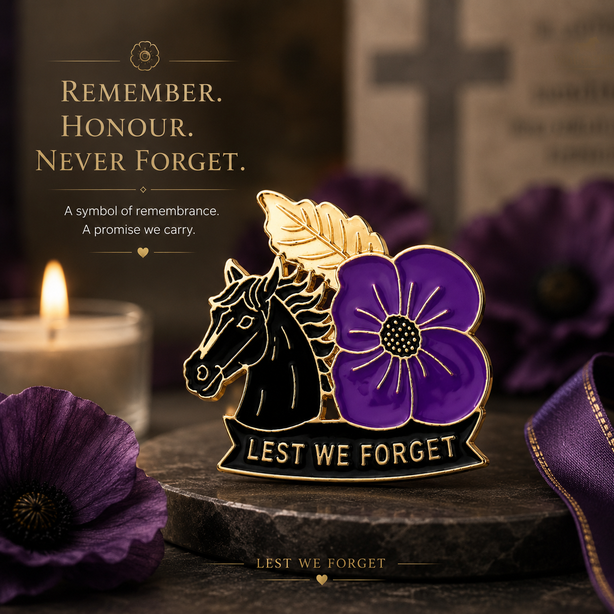 Limited Edition War Horse Purple Poppy 111th Anniversary Remembrance Brooch