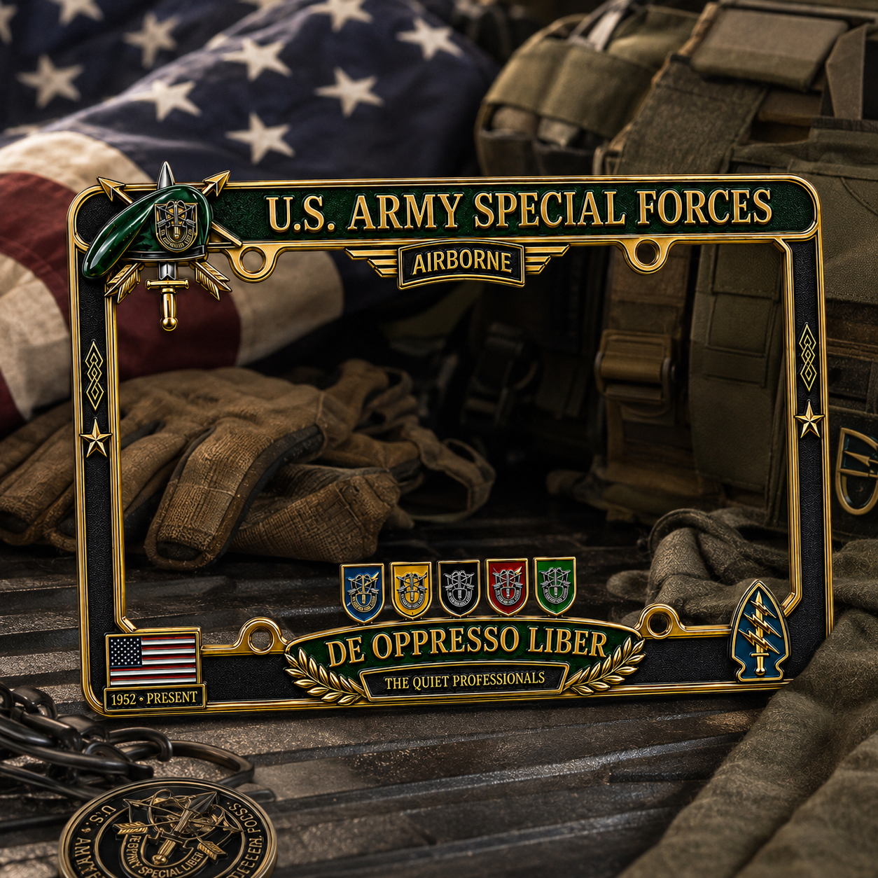 🇺🇸 U.S. Army Special Forces “De Oppresso Liber” Metal License Plate Frame