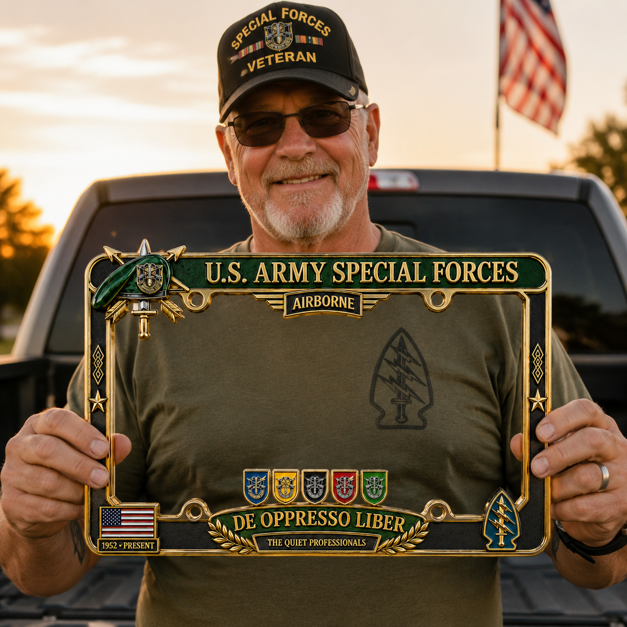 🇺🇸 U.S. Army Special Forces “De Oppresso Liber” Metal License Plate Frame