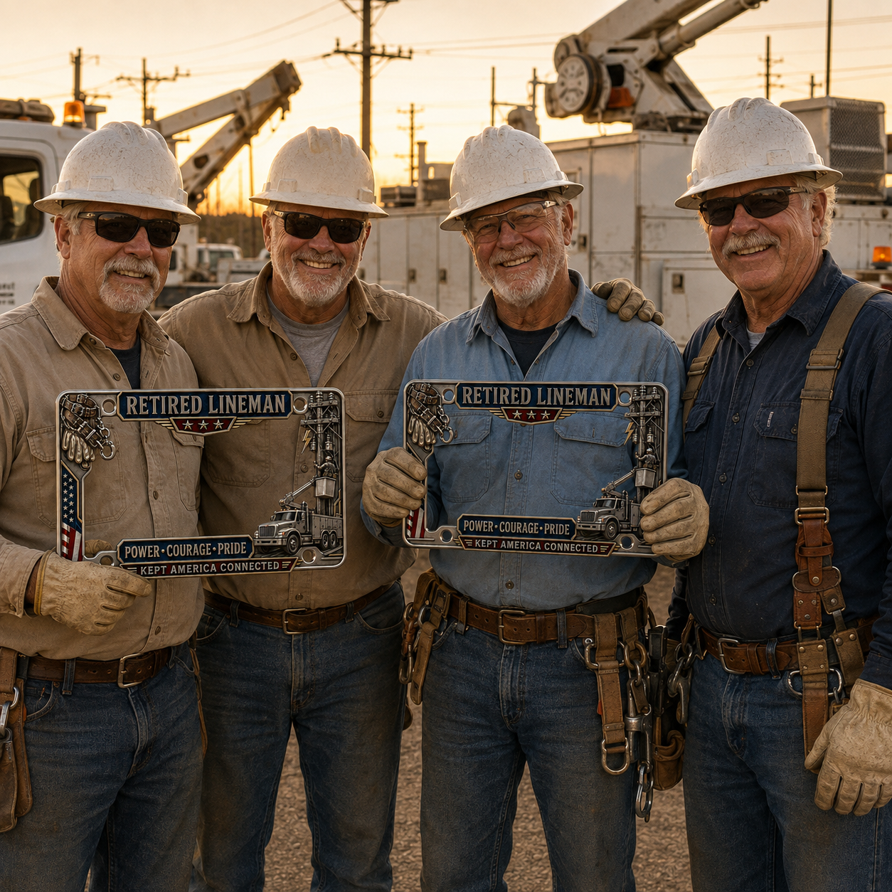 ⚡ Retired Lineman Power • Courage • Pride Metal License Plate Frame 🇺🇸🔧