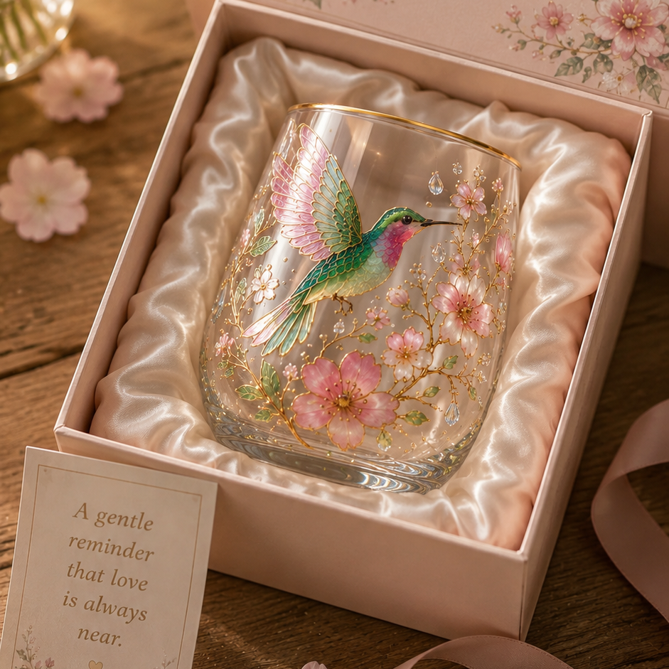 🌸 Hummingbird Garden of Hope Glass Cup