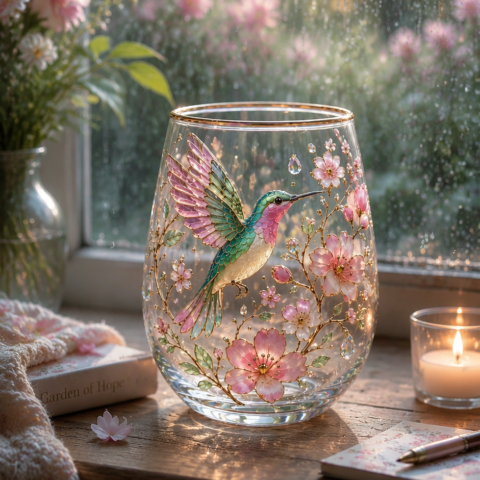 🌸 Hummingbird Garden of Hope Glass Cup