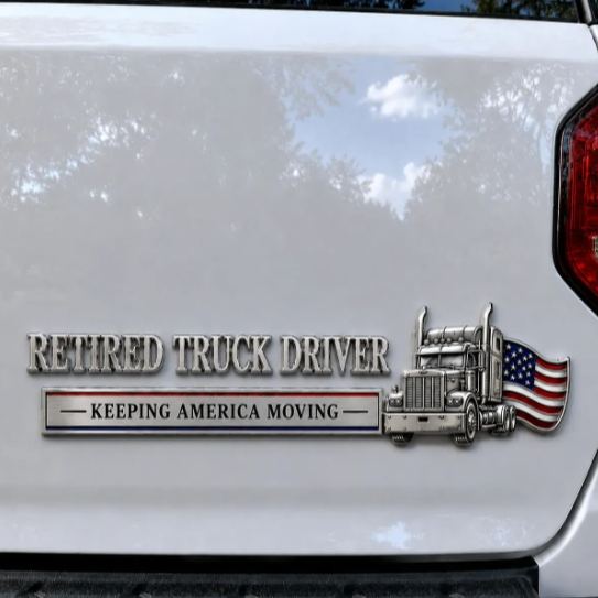 🚛 Retired Trucker Miles Pride Freedom Metal Car Emblem Badge