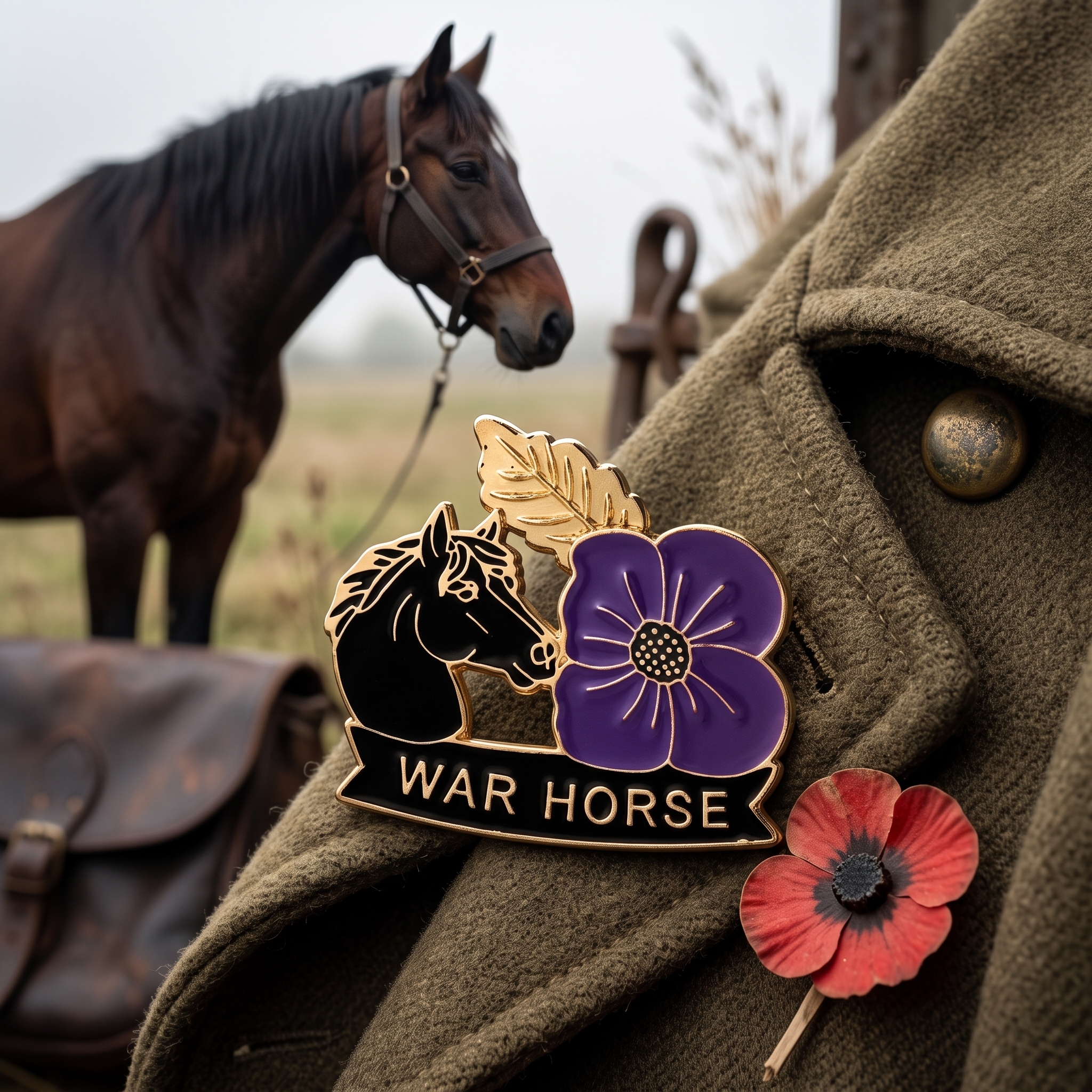 🎁Limited Edition 🐎War Horse Purple Poppy 111th Anniversary Remembrance Brooch 