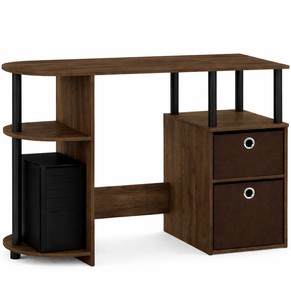 Scrivania per computer con cassetti e finitura noce
