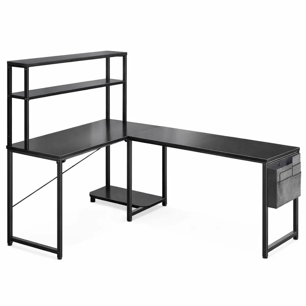 Scrivania Gaming Angolare con LED e Scaffali Portaoggetti, 135 x 100 cm