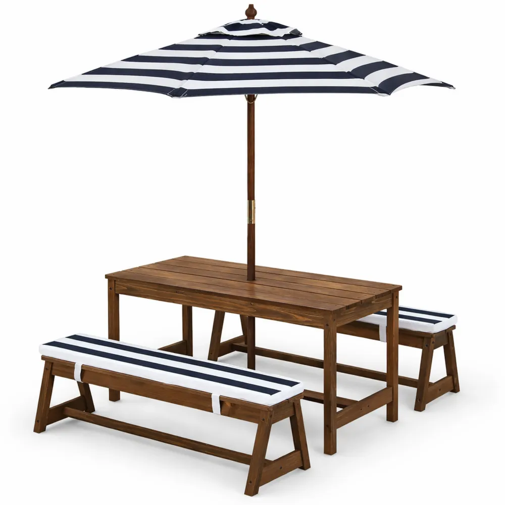 Tavolo da Picnic per Bambini con Parasole Pieghevole e Cuscini