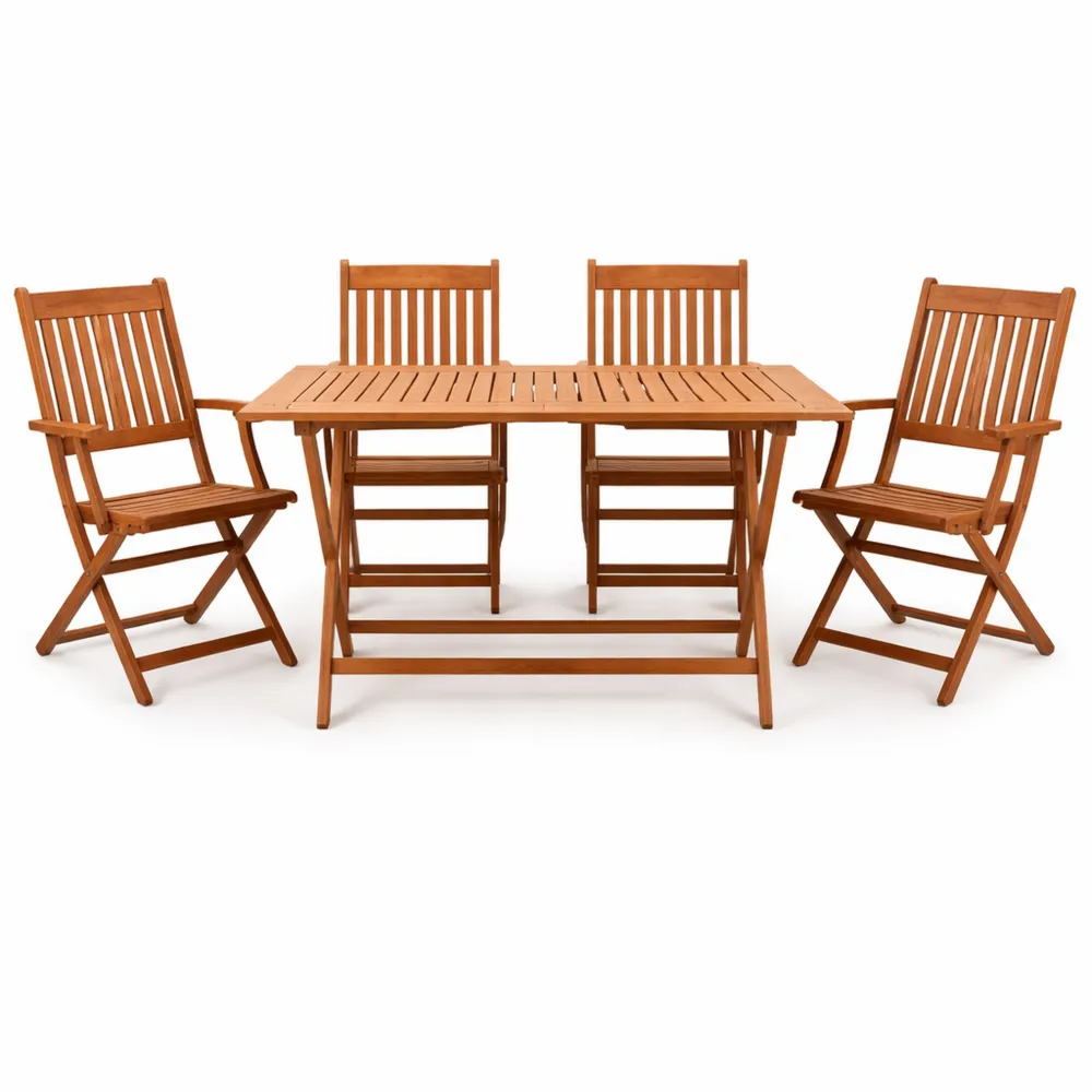 Set tavolo e sedie da giardino in legno di acacia 5 pezzi per esterno