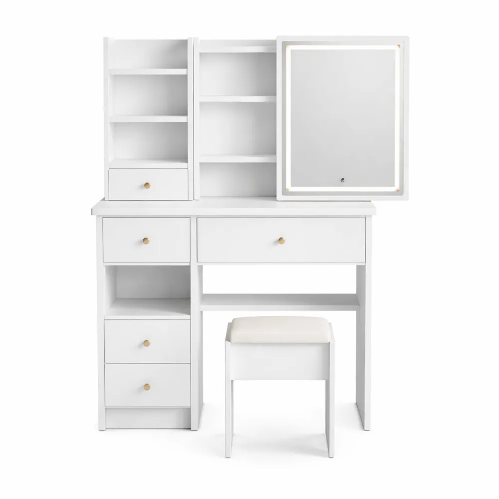 Tavolo da Toeletta con Specchio Illuminato e Spazi di Archiviazione