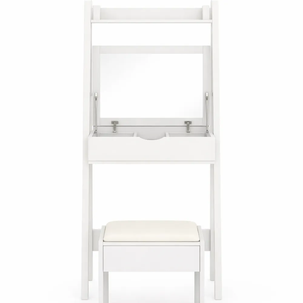 Toeletta da Trucco con Specchio Nascosto e Sgabello Imbottito