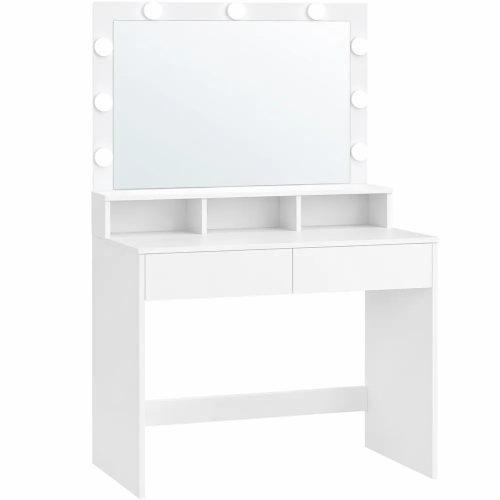 Toletta con Specchio LED, Regolabile a 3 Colori, con Cassetti e Scomparti