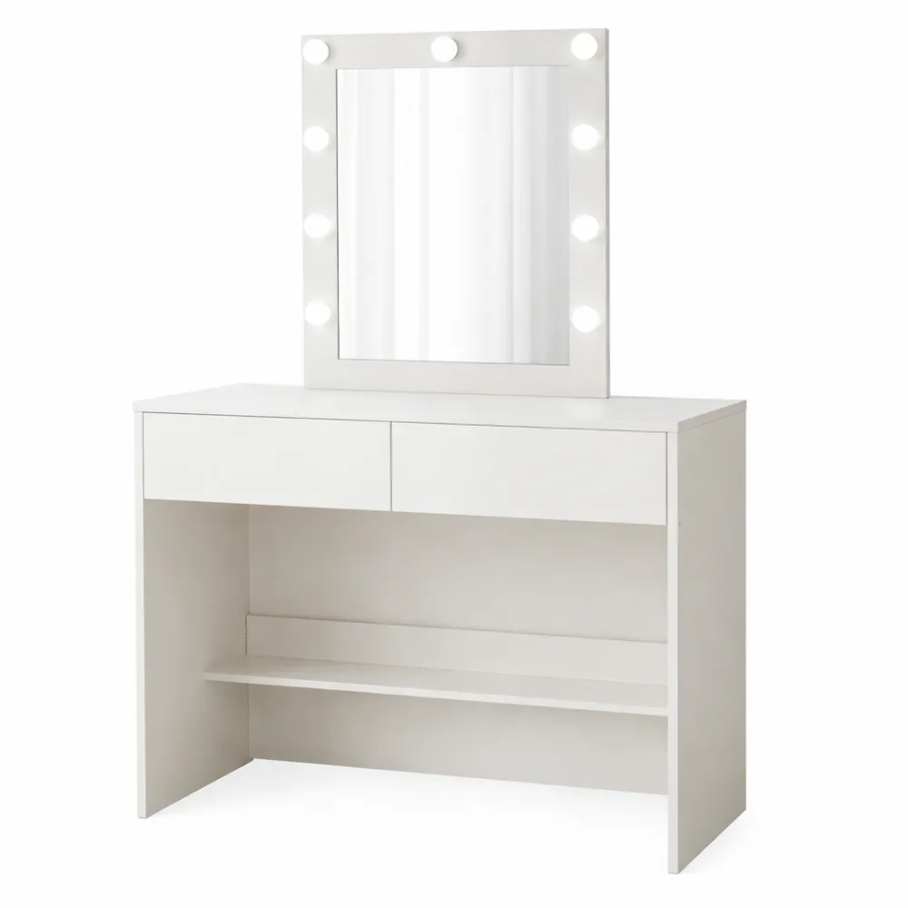 Tavolo da Toeletta con Specchio e Luce LED Regolabile, Bianco