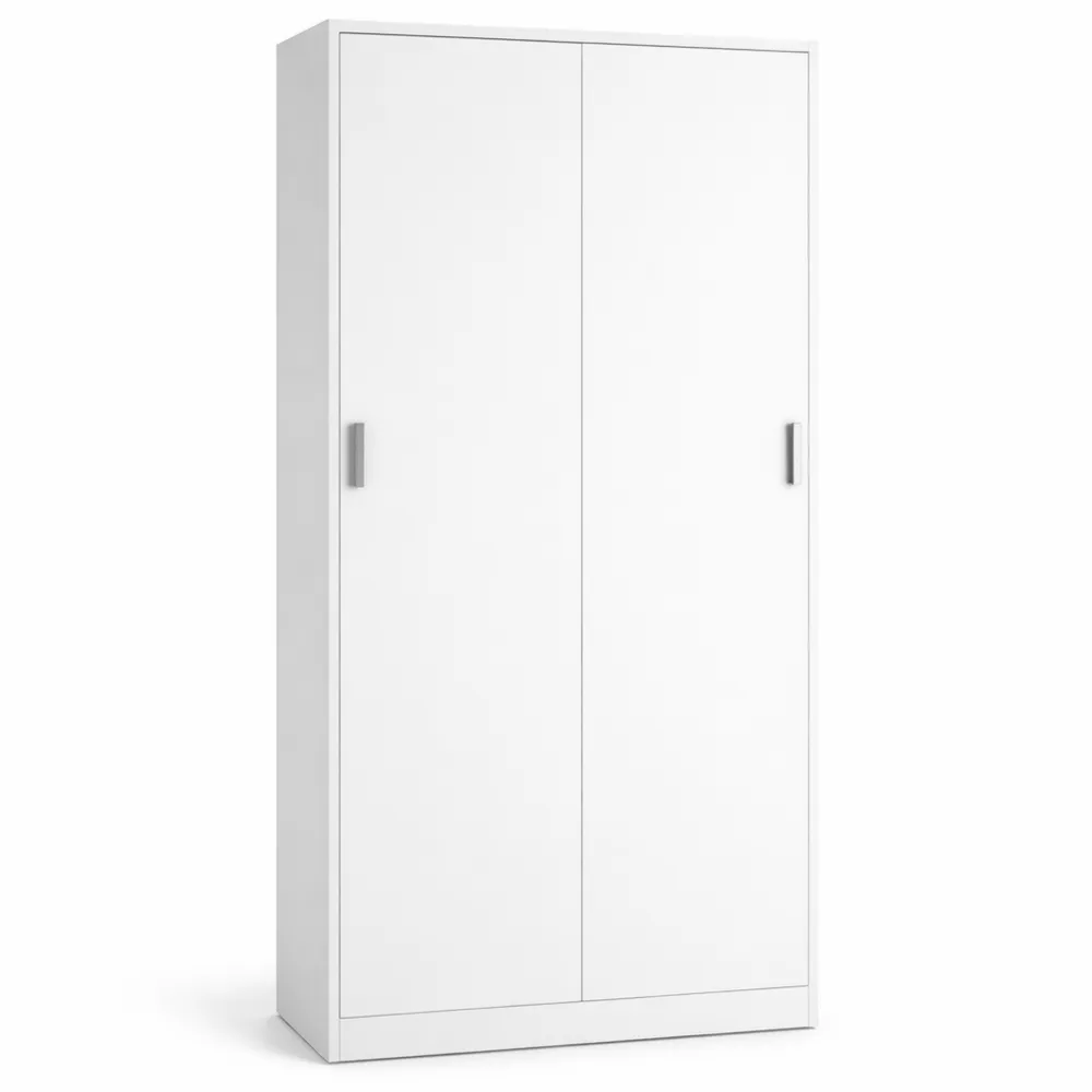 Armadio multiuso con ante scorrevoli, ripiano e appendiabiti per camera da letto, 200x100x50 cm, colore bianco