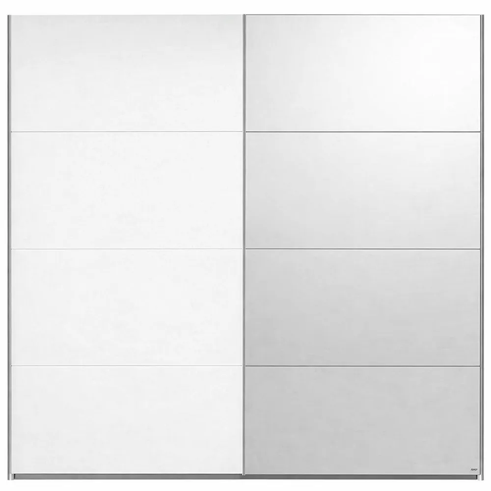 Armadio spazioso con ante scorrevoli e specchio, colore bianco, dimensioni 181x197x61cm