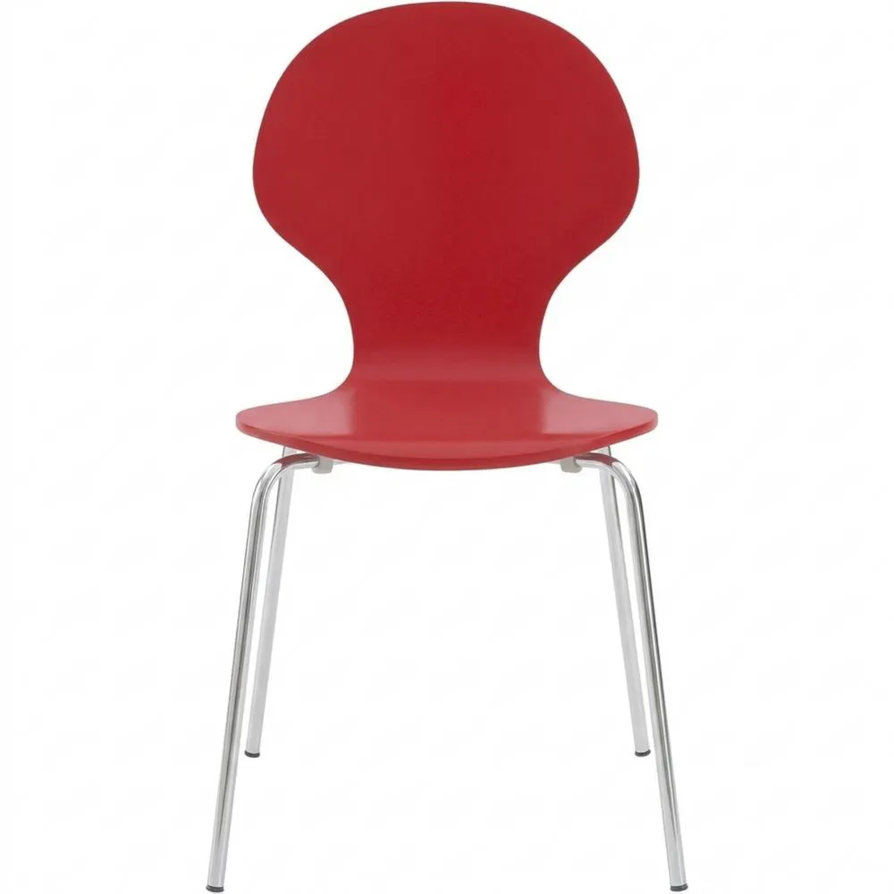 Ergonomischer Stapelstuhl mit Holzsitz und Metallgestell, platzsparend für Esszimmer und Küche, Rot