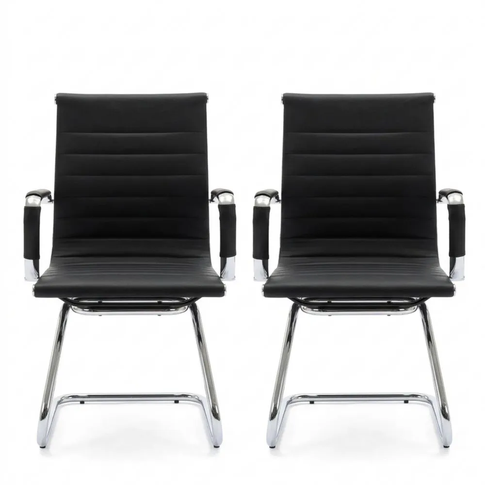 Ergonomische Freischwinger Stühle mit Armlehnen, 2er Set für Büro und Wartezimmer, Schwarz