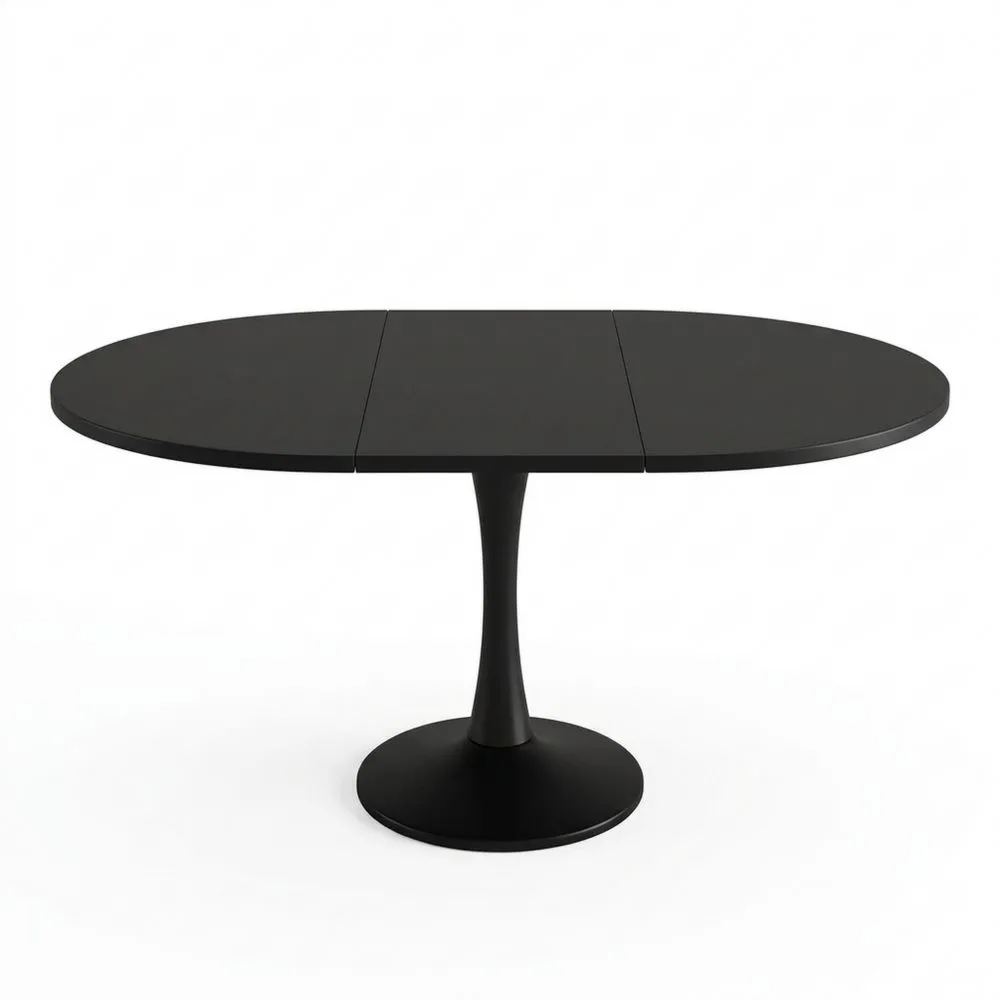 Runder Ausziehbarer Esstisch für 2-6 Personen, Multifunktionaler Küchentisch, Schwarz