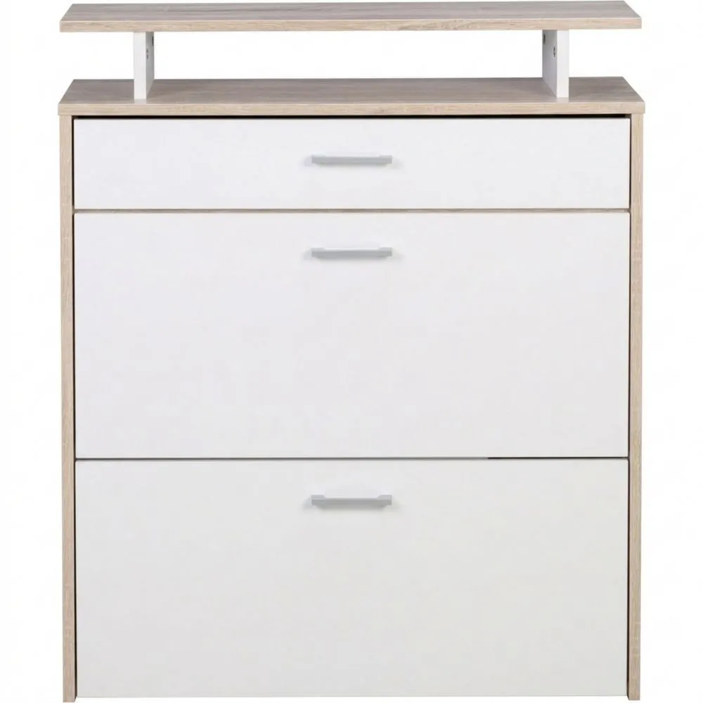 Schuhregal Holz 80x95x24 cm Modern Eiche, Schlanker Schuhkipper mit Schublade