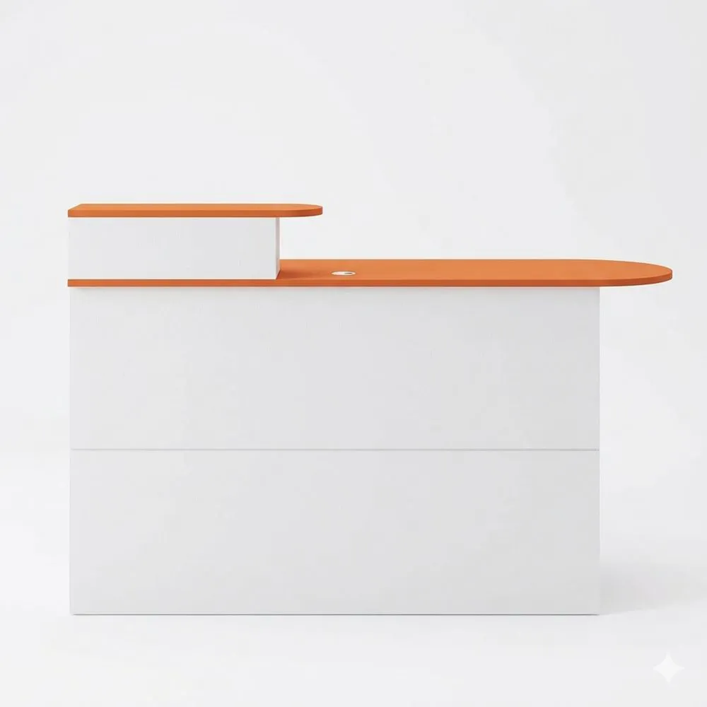 Moderne Empfangstheke mit Schubladen und Tastaturablage für Büro oder Salon, Orange