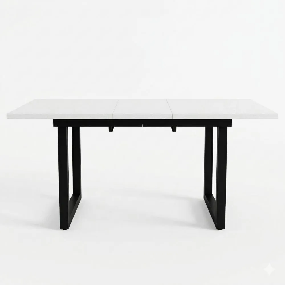Moderner ausziehbarer Esstisch mit Metallbeinen, rechteckig, weiß