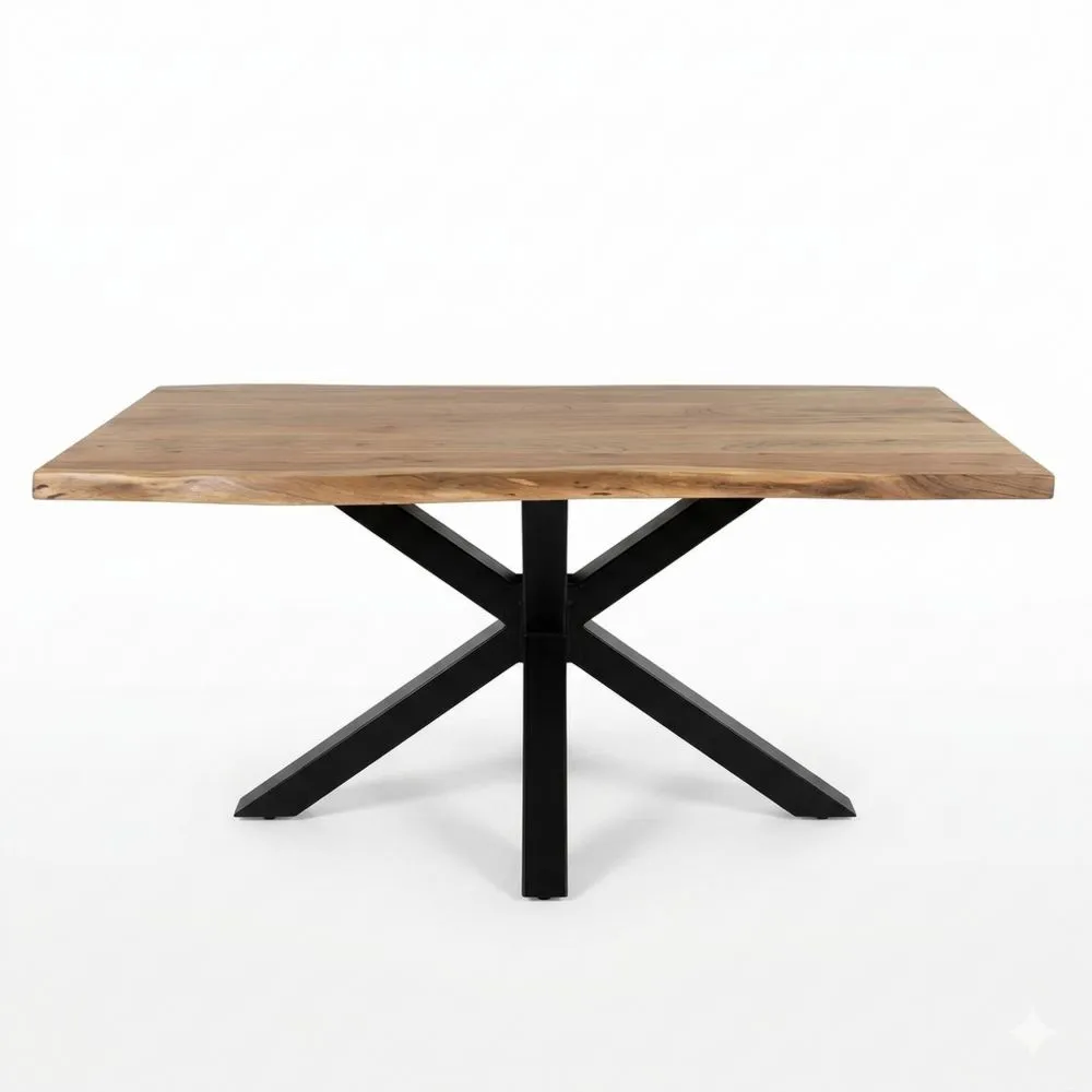 Esszimmertisch aus massivem Akazienholz mit Metallgestell, 120x80 cm