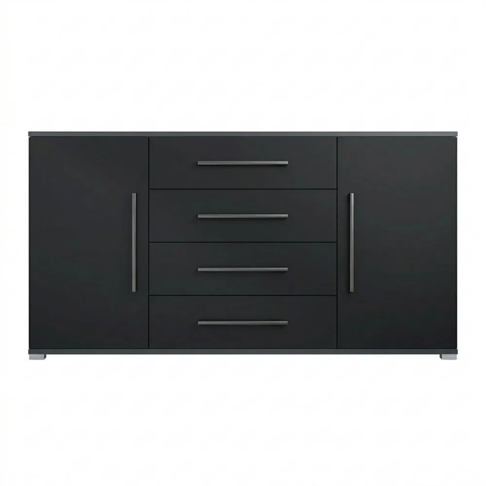 Moderne Anrichte mit Türen und Schubladen, Anthrazit/Schwarz