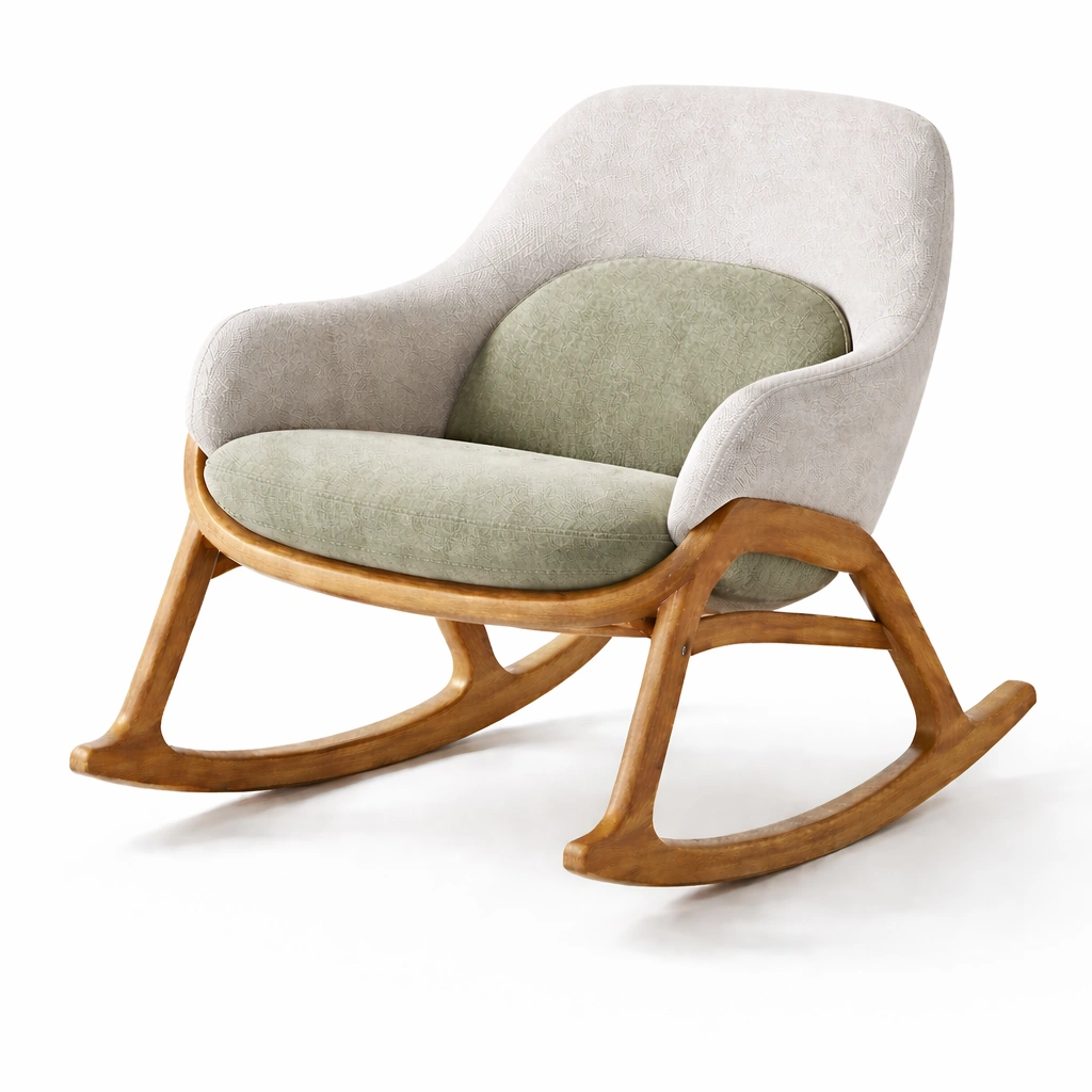 Silla mecedora de madera con tapiceria de poliester-HOMNIVO