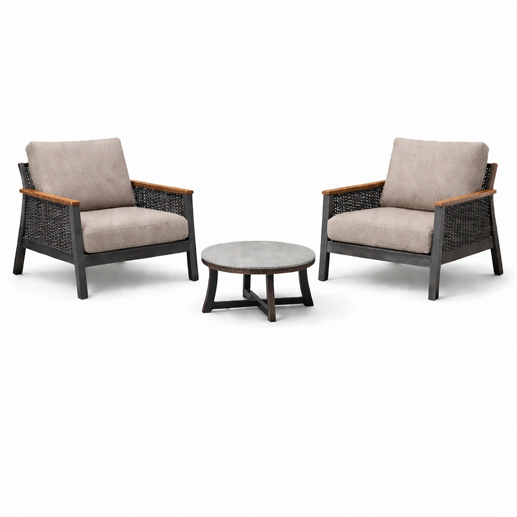 Conjunto de jardín de Muebles de Exterior con Sillas y Mesa de Centro en Aluminio y Resina Tejida con Cojines Beige-HOMNIVO