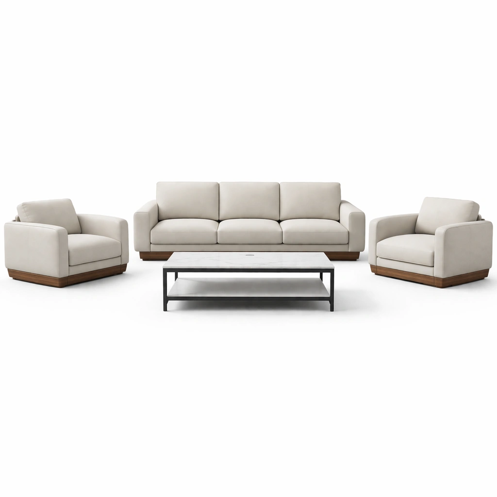 Conjunto de sofá en Tela Beige con Mesa de Centro-HOMNIVO