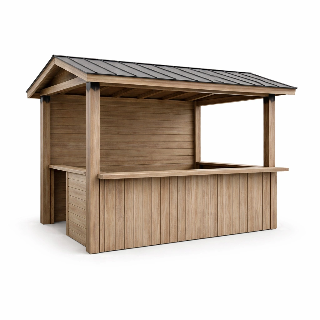 Bar de jardín de madera para exteriores con techo metálico-HOMNIVO