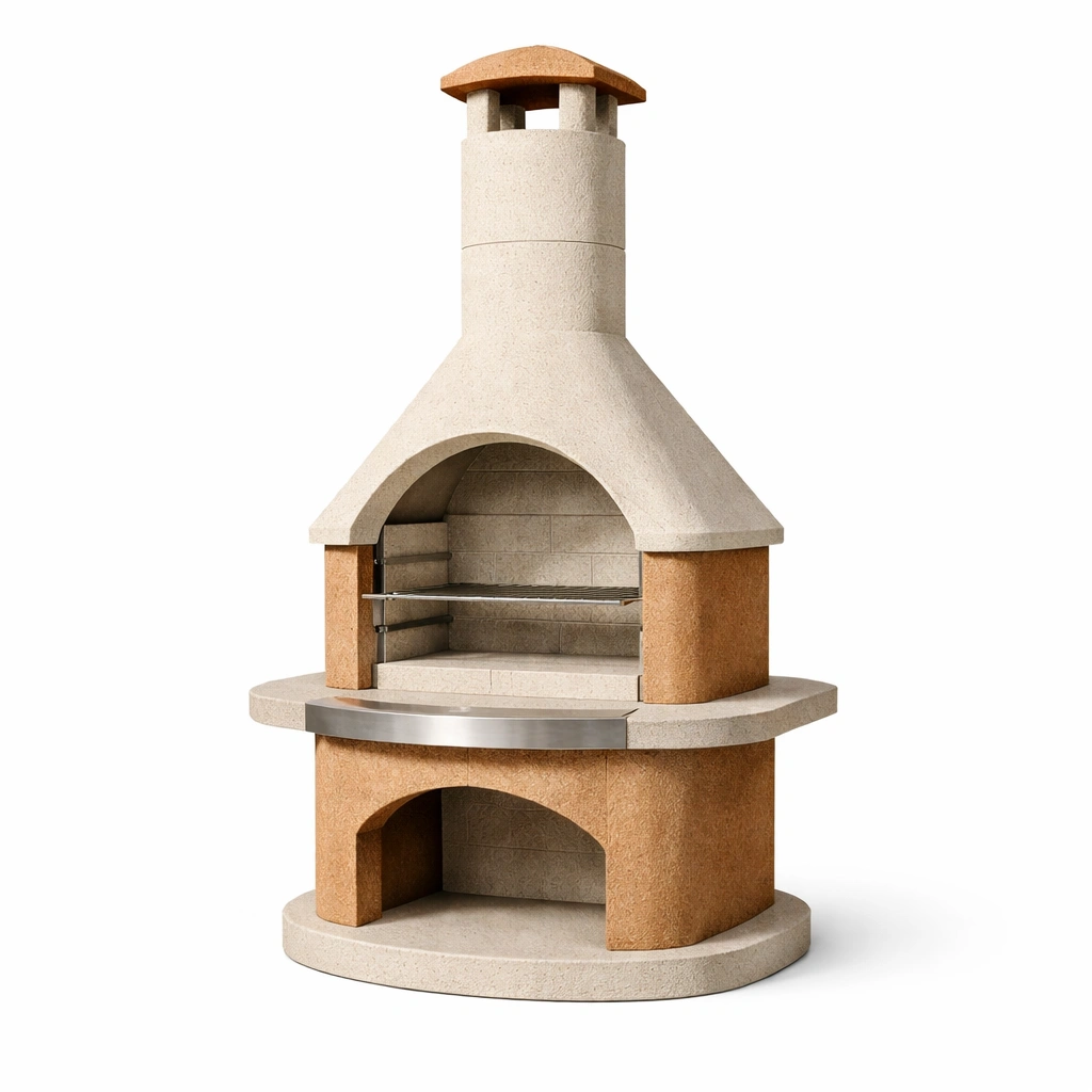 Barbacoa de hormigón refractario con chimenea y estante de acero inoxidable-HOMNIVO