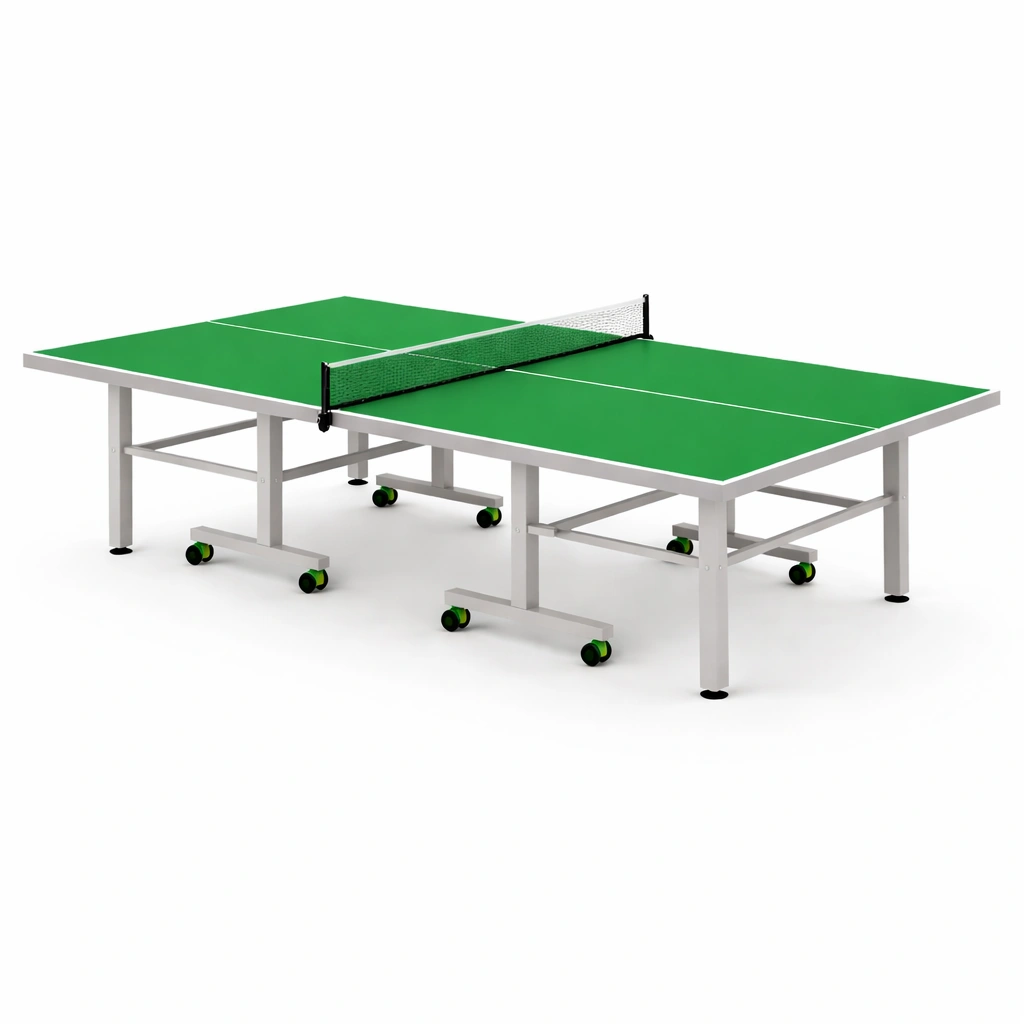 Mesa de ping-pong de mdf y acero verde con ruedas-HOMNIVO