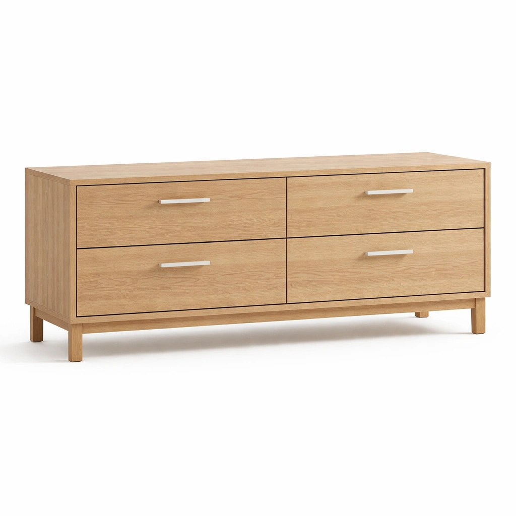 Cajonera de madera con cajones y tiradores de metal 150x50x60cm-HOMNIVO