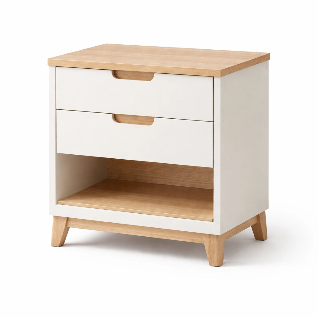Mesita de noche de mdf y pino con cajones-HOMNIVO